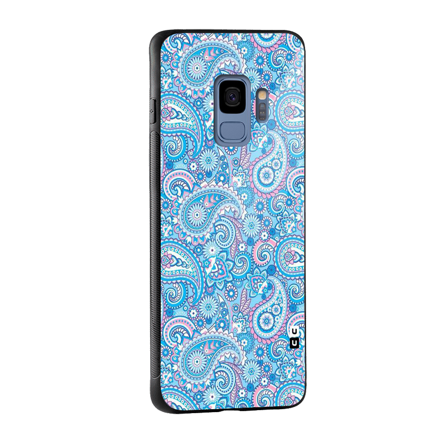 Blue Block Pattern Glass Back Case for Galaxy S9