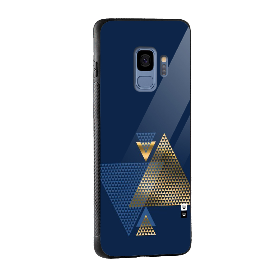Blue Gold Triangles Glass Back Case for Galaxy S9