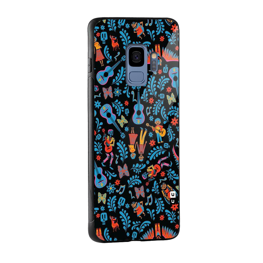 Blue Guitar Pattern Glass Back Case for Galaxy S9
