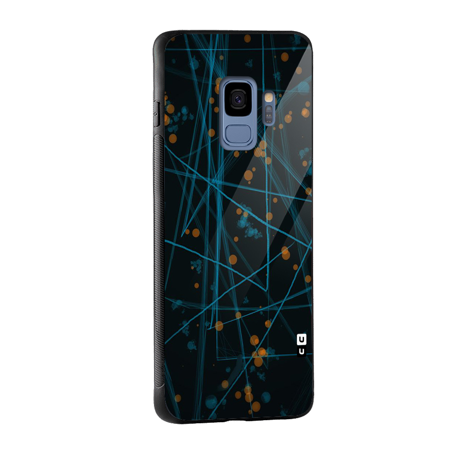 Blue Lines Gold Dots Glass Back Case for Galaxy S9