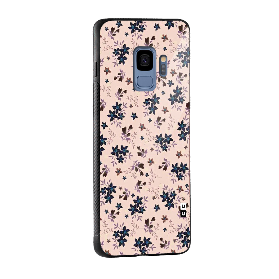 Blue Peach Floral Glass Back Case for Galaxy S9