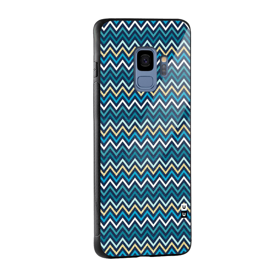 Blue Shades Chevron Pattern Glass Back Case for Galaxy S9