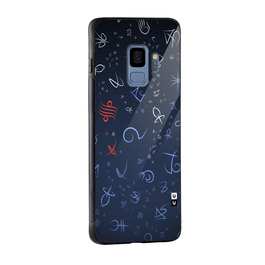 Blue Symbols Glass Back Case for Galaxy S9