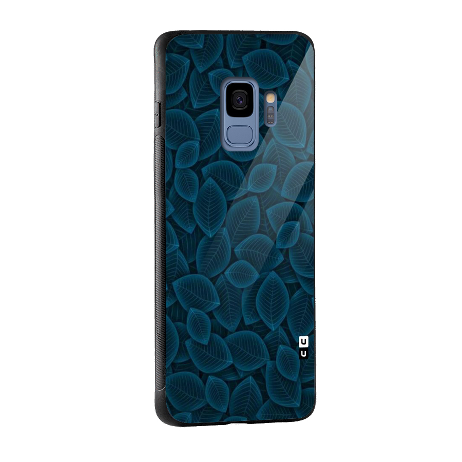 Blue Thin Leaves Glass Back Case for Galaxy S9