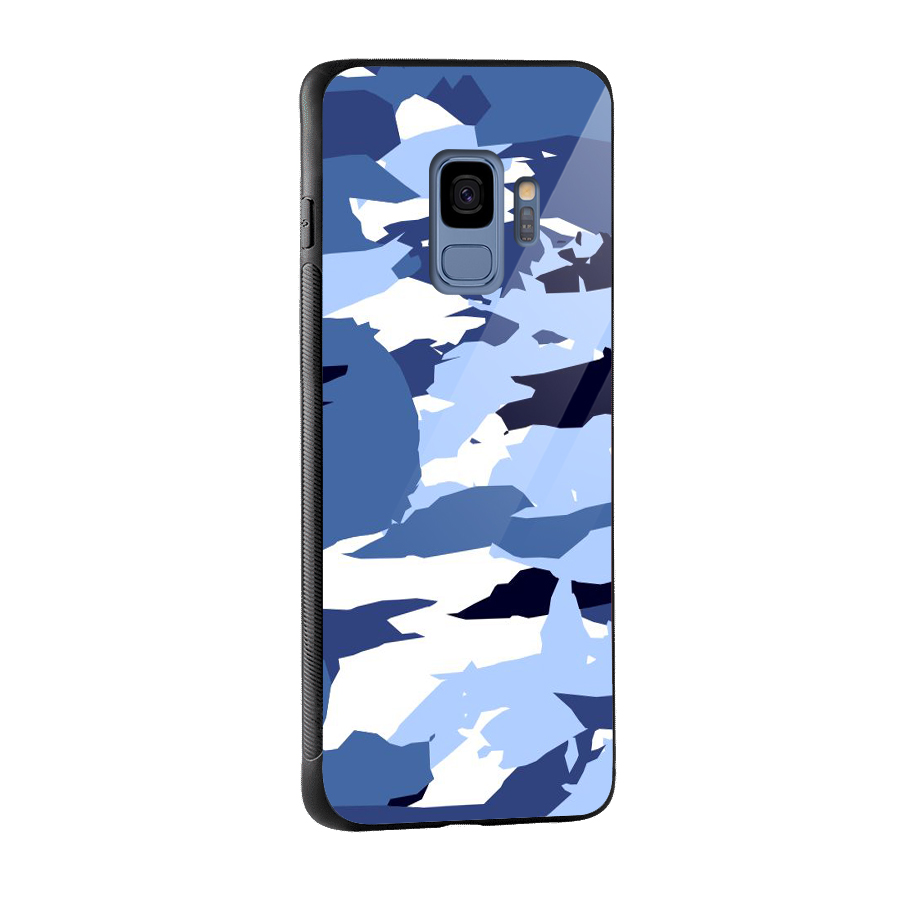 Blue White Canvas Glass Back Case for Galaxy S9
