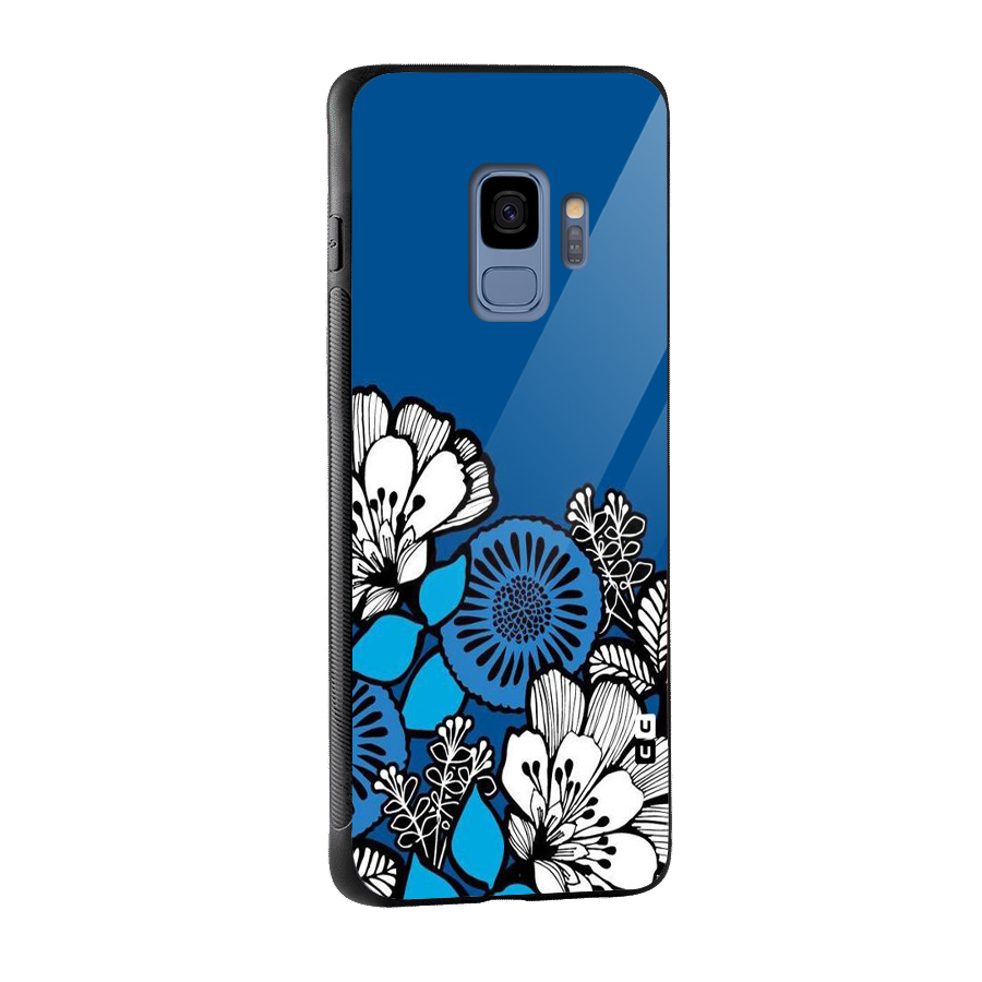 Blue White Flowers Glass Back Case for Galaxy S9