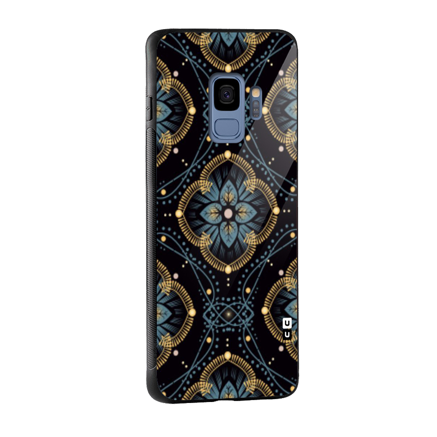 Blue With Black Flower Glass Back Case for Galaxy S9