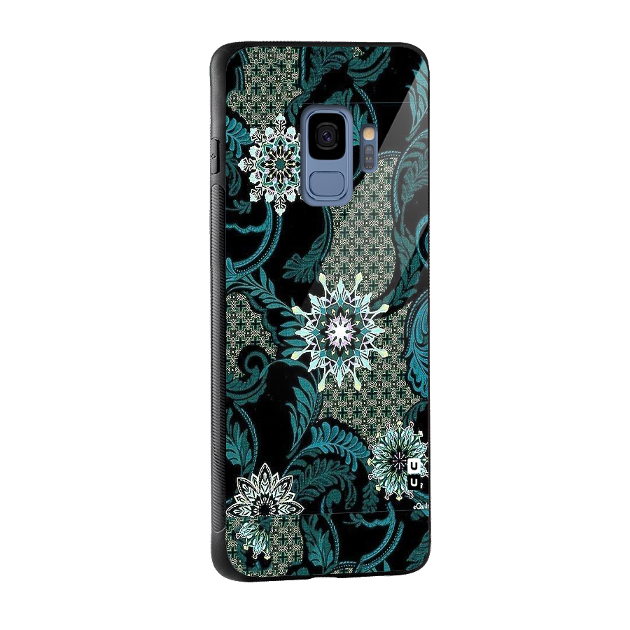 Bottle Green Floral Glass Back Case for Galaxy S9