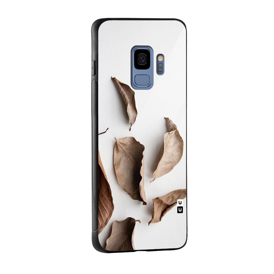 Brown Dusty Leaves Glass Back Case for Galaxy S9