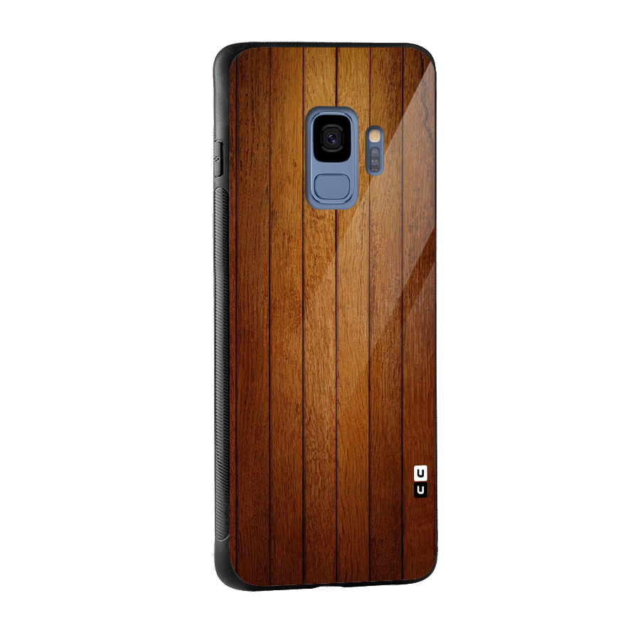 Brown Wood Design Glass Back Case for Galaxy S9