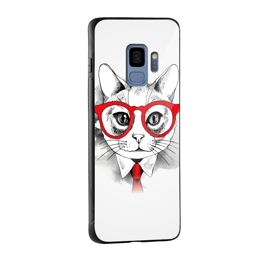 Business Cat Glass Back Case for Galaxy S9
