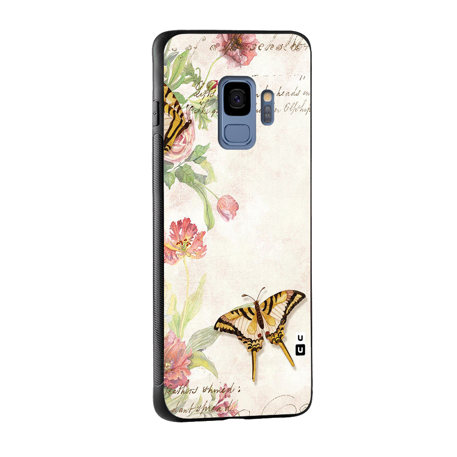Butterfly Floral Glass Back Case for Galaxy S9