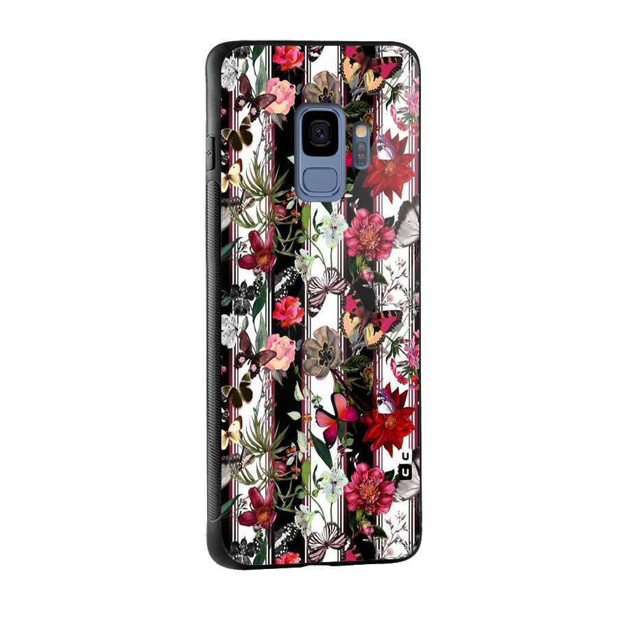 Butterfly Flowers Glass Back Case for Galaxy S9