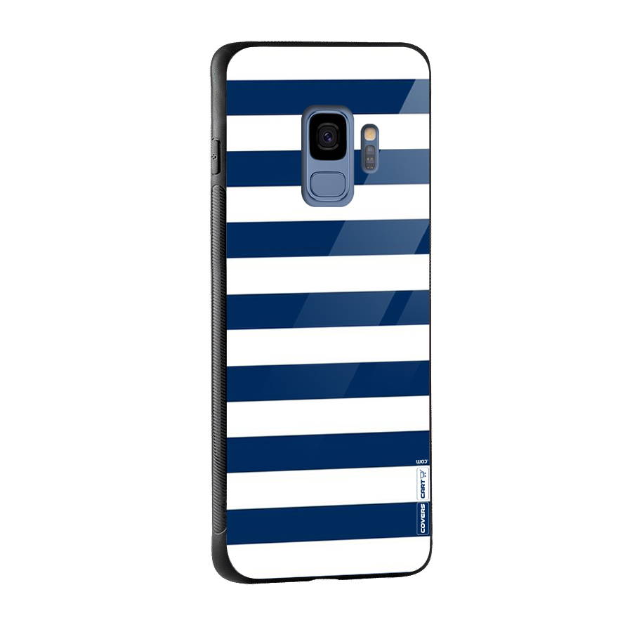 Classic Blue White Stripes Glass Back Case for Galaxy S9
