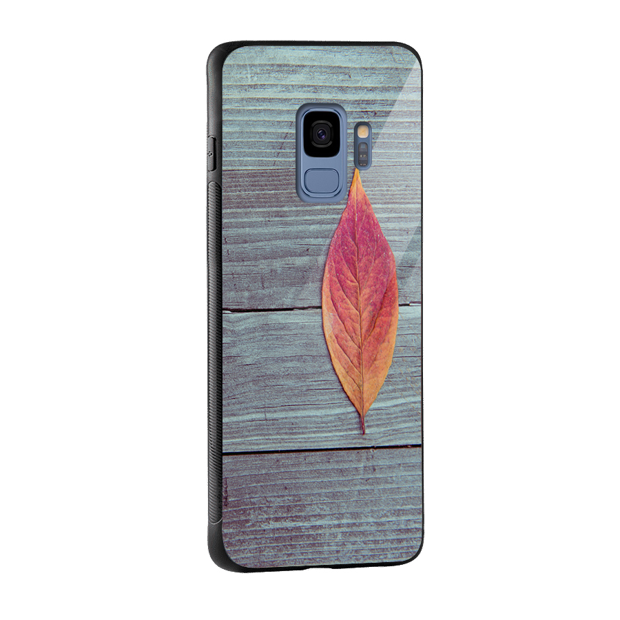 Classic Wood Leaf Glass Back Case for Galaxy S9