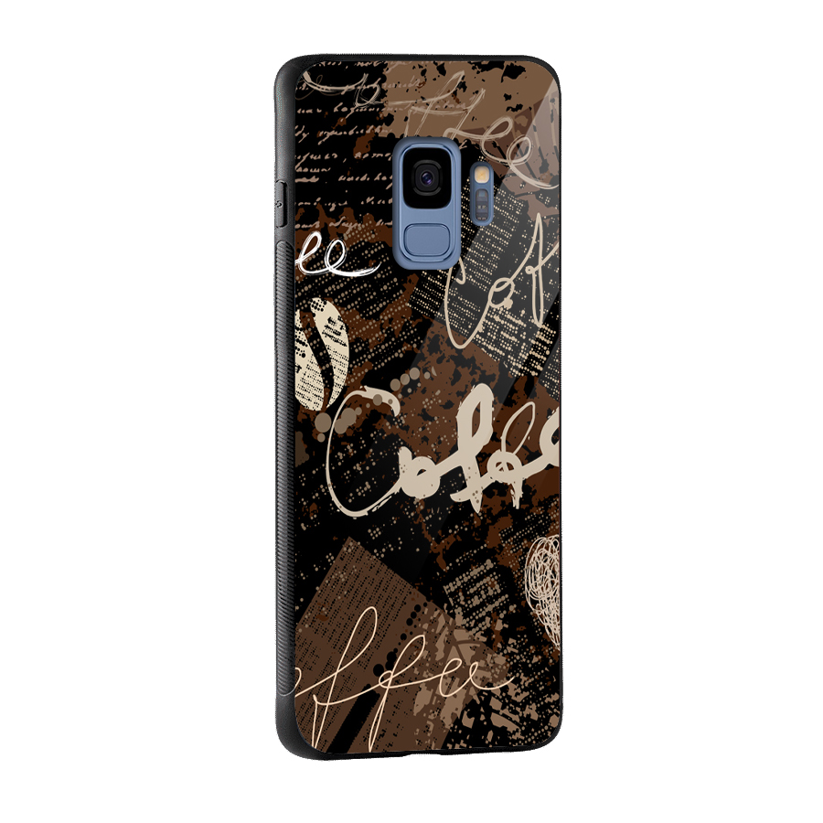 Coffee Scribbles Glass Back Case for Galaxy S9