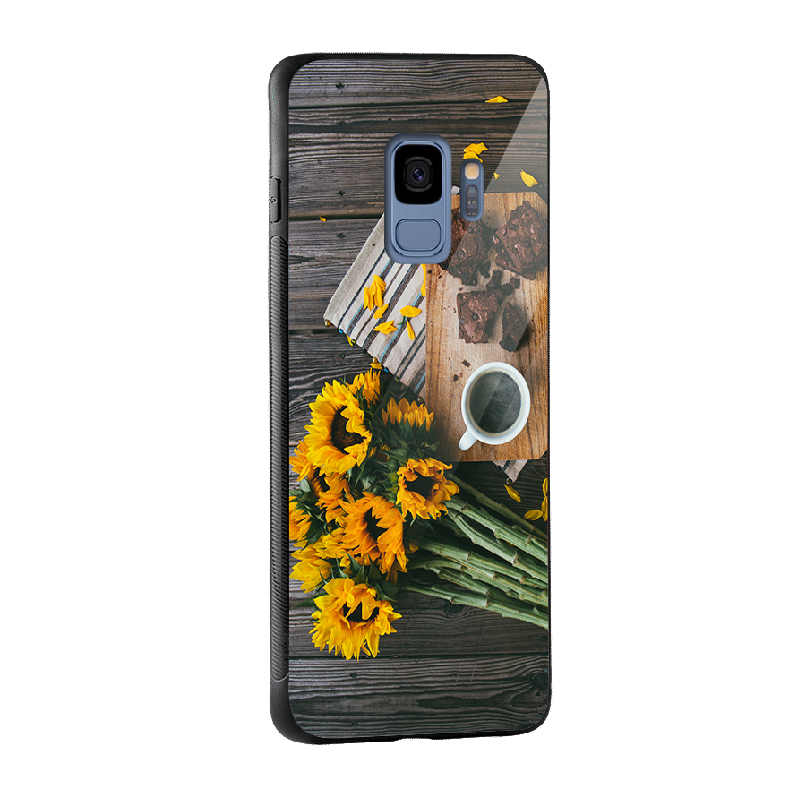 Coffee and Flowers Glass Back Case for Galaxy S9