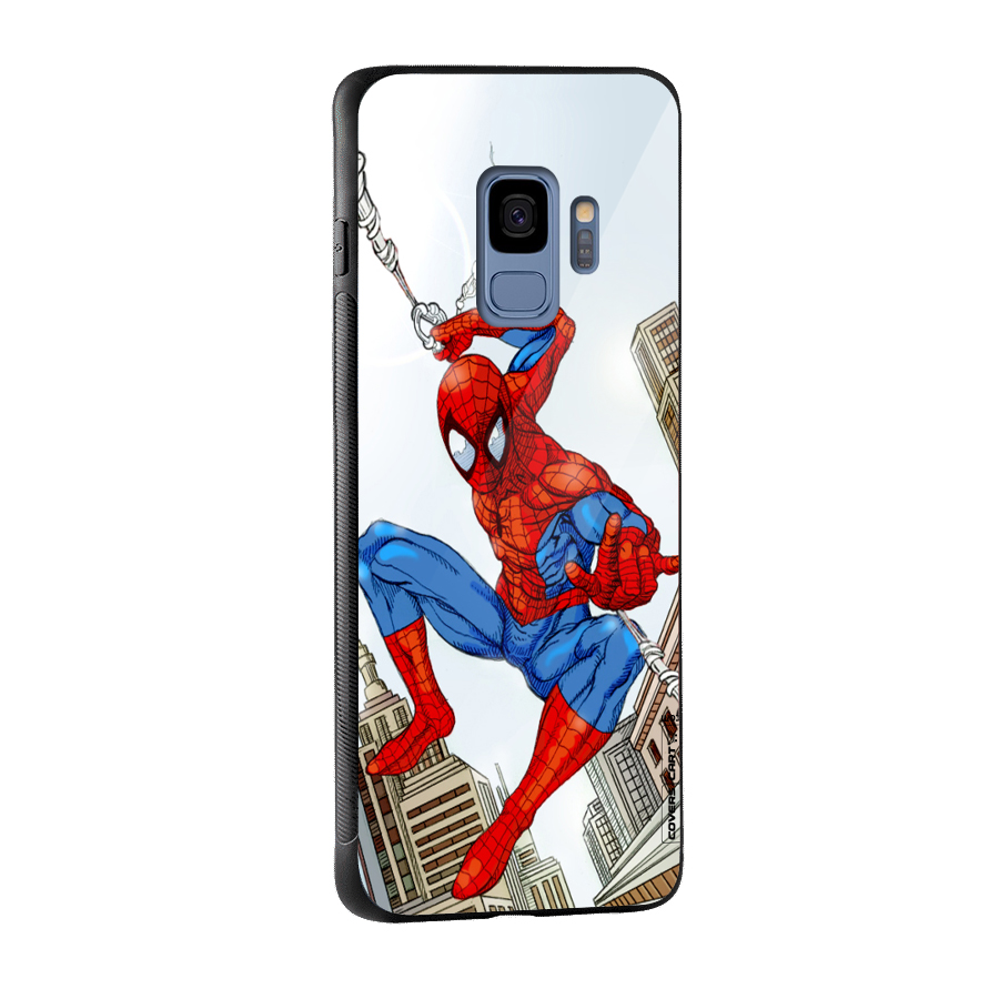Comic Spider Man Glass Back Case for Galaxy S9