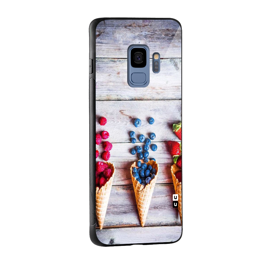 Cone Fruits Design Glass Back Case for Galaxy S9