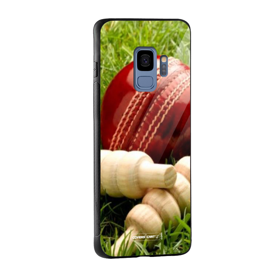 Cricket Ball and Stumps Glass Back Case for Galaxy S9