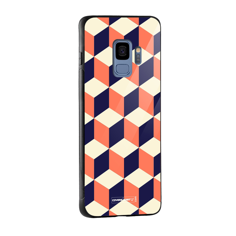 Cube Pattern Glass Back Case for Galaxy S9
