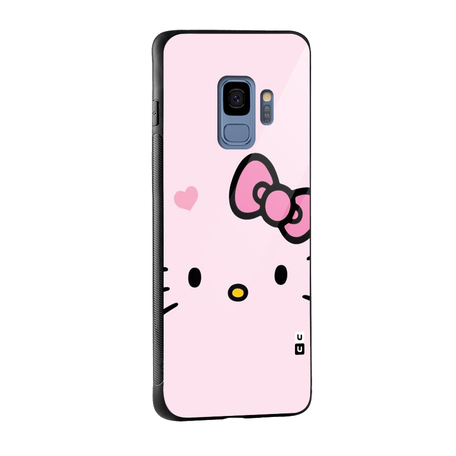Cute Bow Face Glass Back Case for Galaxy S9
