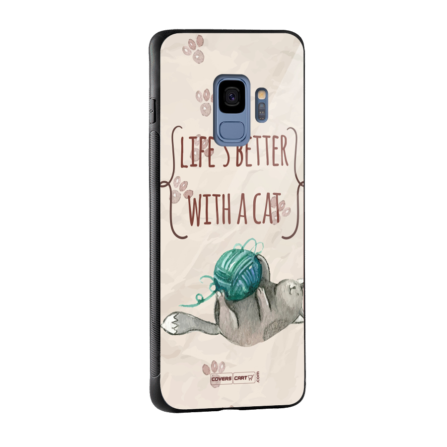 Cute Cat Glass Back Case for Galaxy S9
