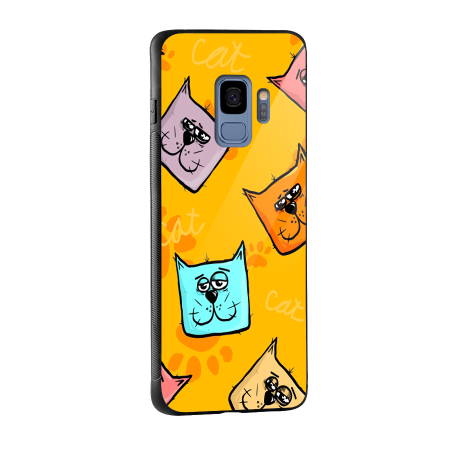 Cute Cat Pattern Glass Back Case for Galaxy S9