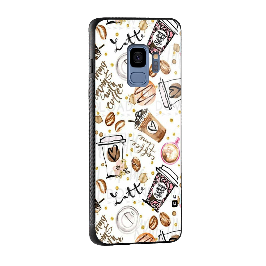 Cute Coffee Pattern Glass Back Case for Galaxy S9
