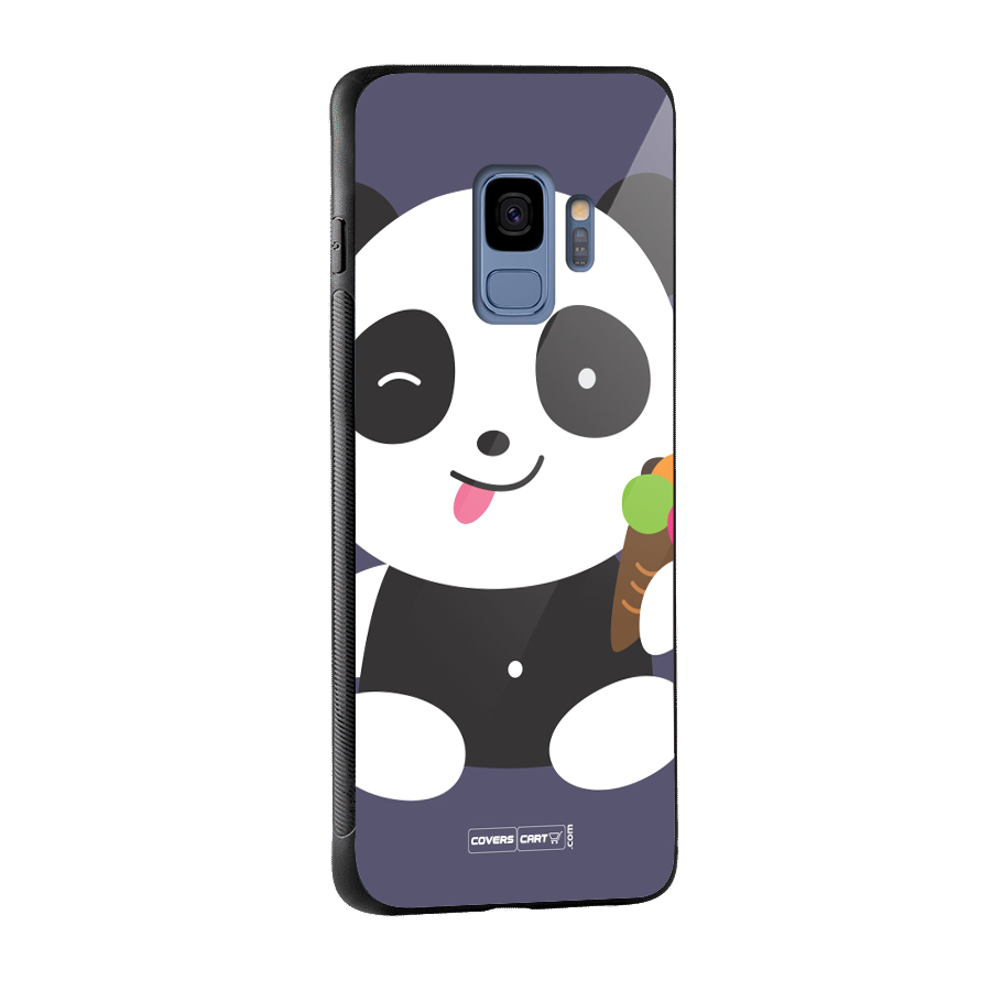 Cute Panda Blue Glass Back Case for Galaxy S9