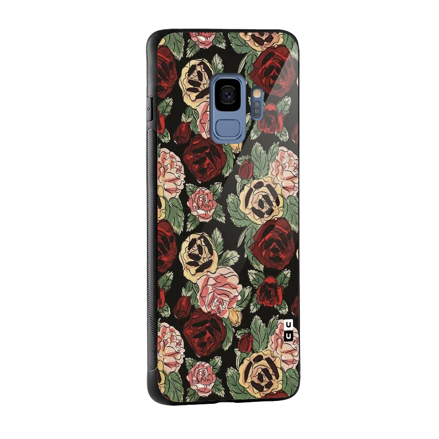 Dark Pastel Flowers Glass Back Case for Galaxy S9