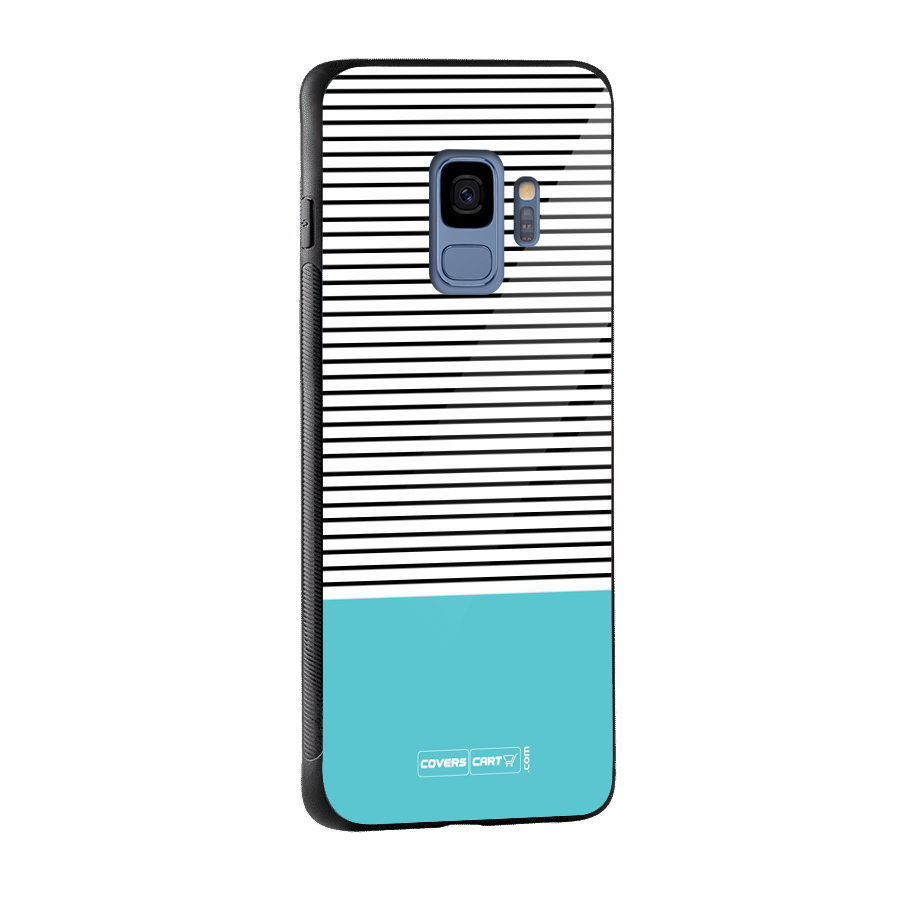 Deep Sky Blue Stripes Glass Back Case for Galaxy S9