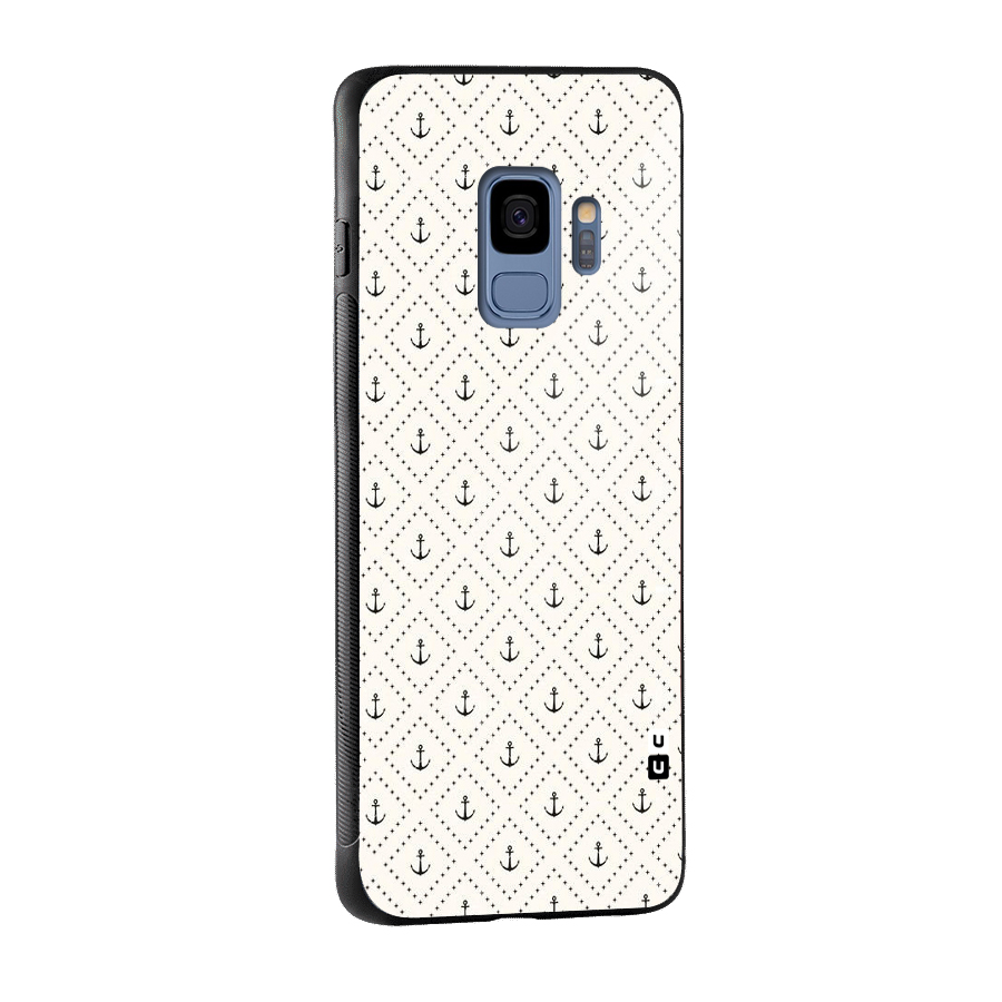 Diamond Anchor Design Glass Back Case for Galaxy S9