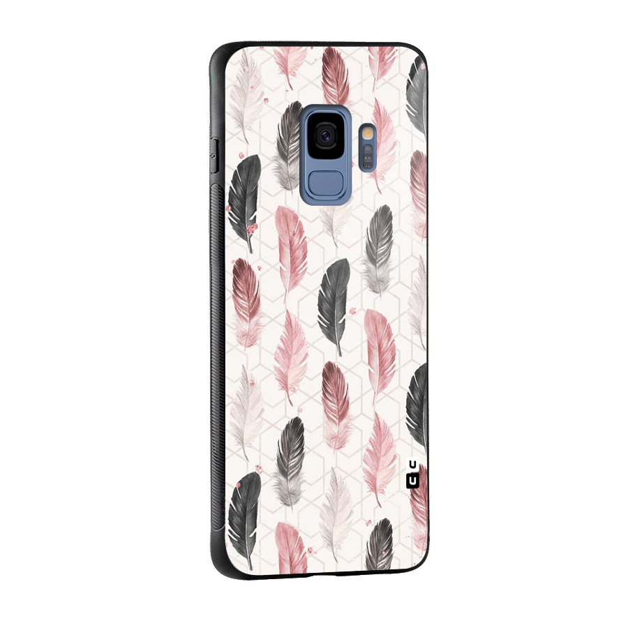 Feather Line Pattern Glass Back Case for Galaxy S9