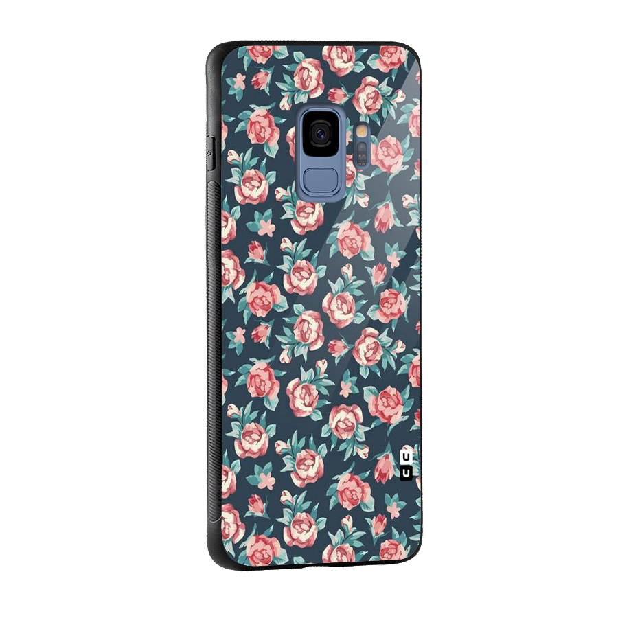 Floral Navy Bloom Glass Back Case for Galaxy S9