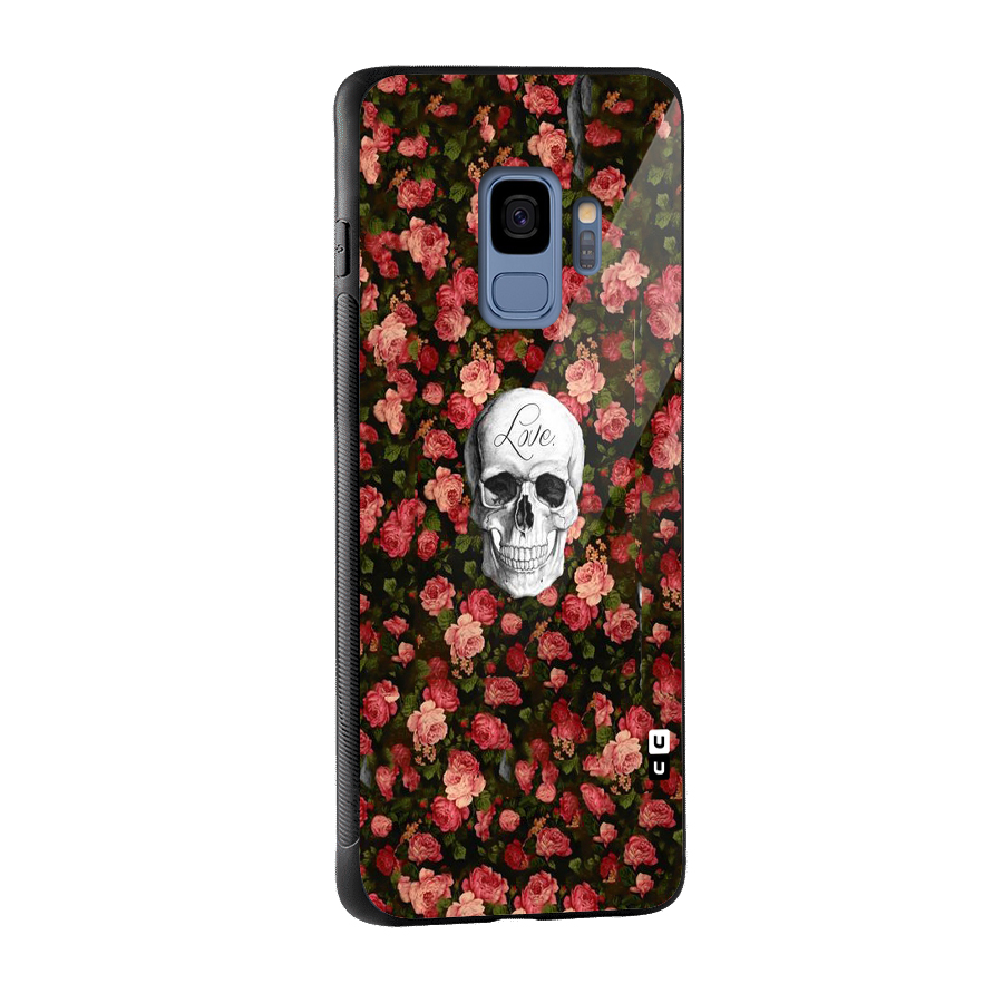 Floral Skull Love Glass Back Case for Galaxy S9