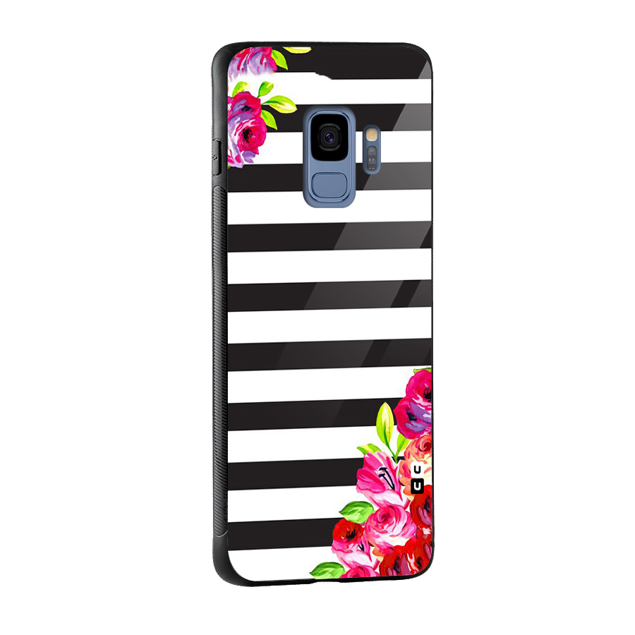 Floral Stripes Glass Back Case for Galaxy S9