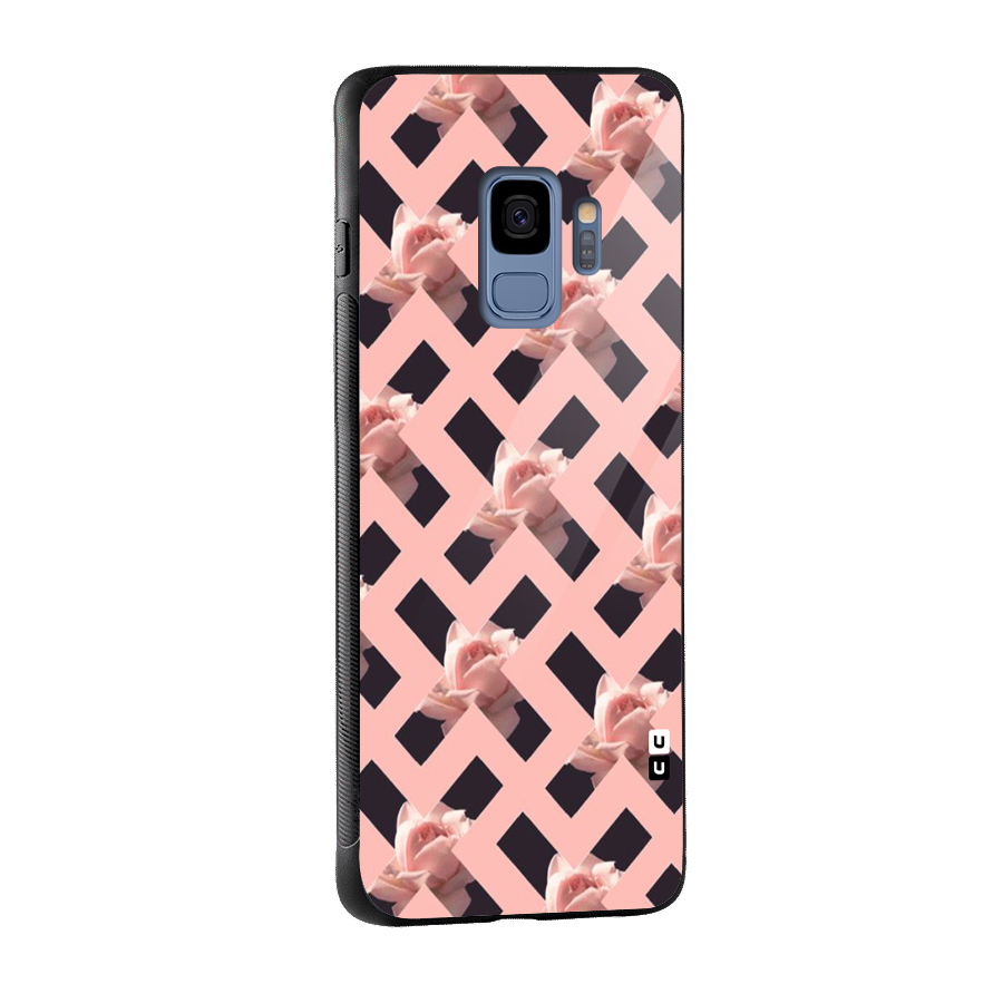 Floral X Design Glass Back Case for Galaxy S9