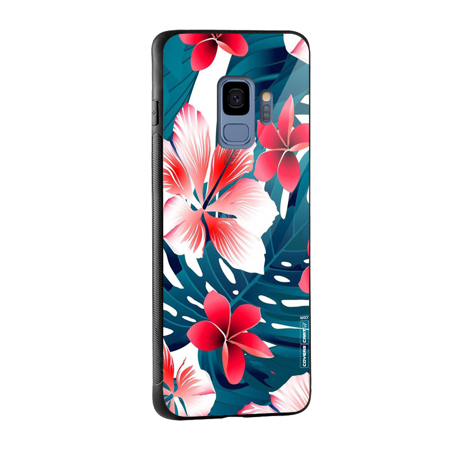 Flower design Glass Back Case for Galaxy S9