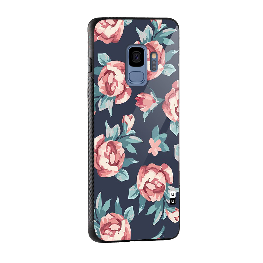 Flowers Painting Glass Back Case for Galaxy S9