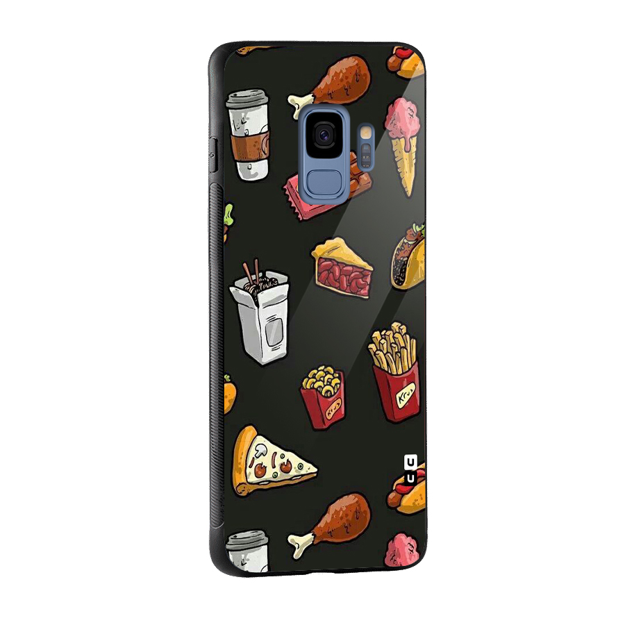 Foodie Pattern Glass Back Case for Galaxy S9