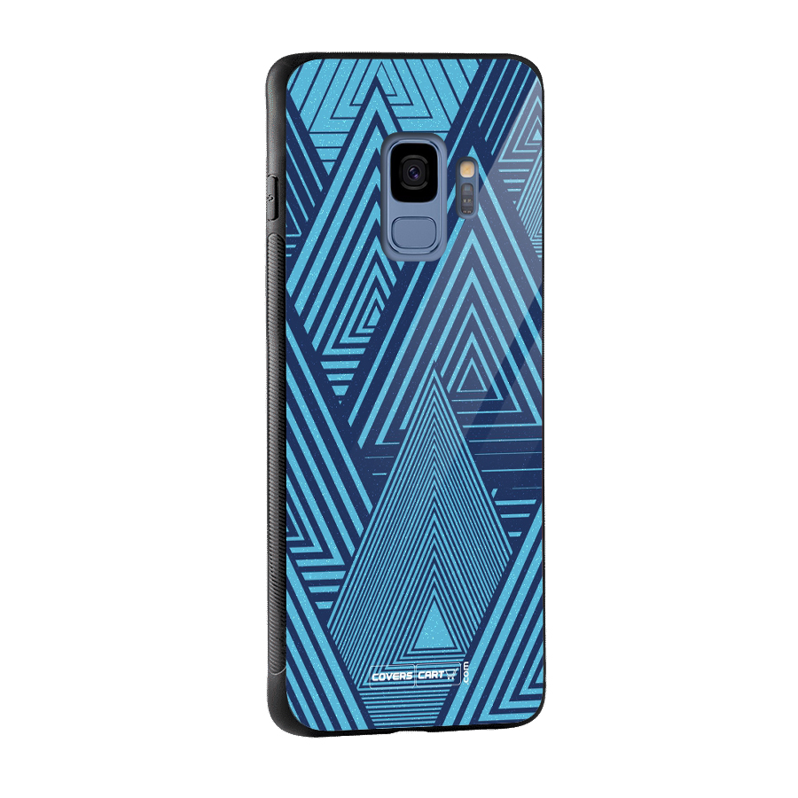 Geometric Blue Print Glass Back Case for Galaxy S9