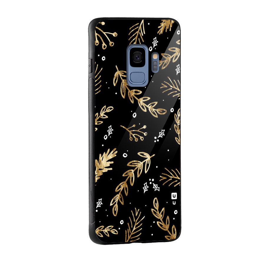 Gold Palm Leaves Glass Back Case for Galaxy S9