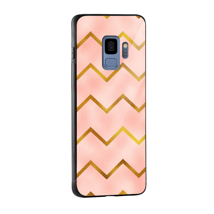 Gold Pink Pattern Glass Back Case for Galaxy S9