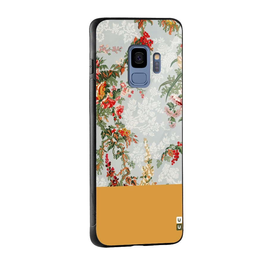 Golden Stripe on Floral Glass Back Case for Galaxy S9