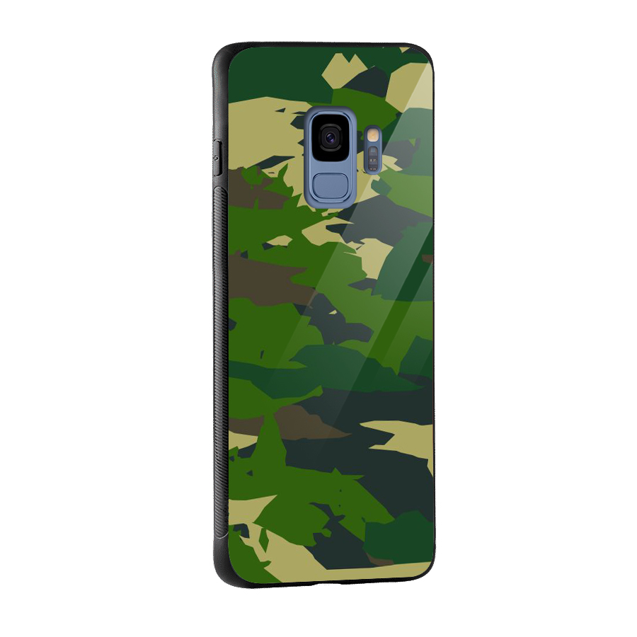 Green Camouflage Army Glass Back Case for Galaxy S9