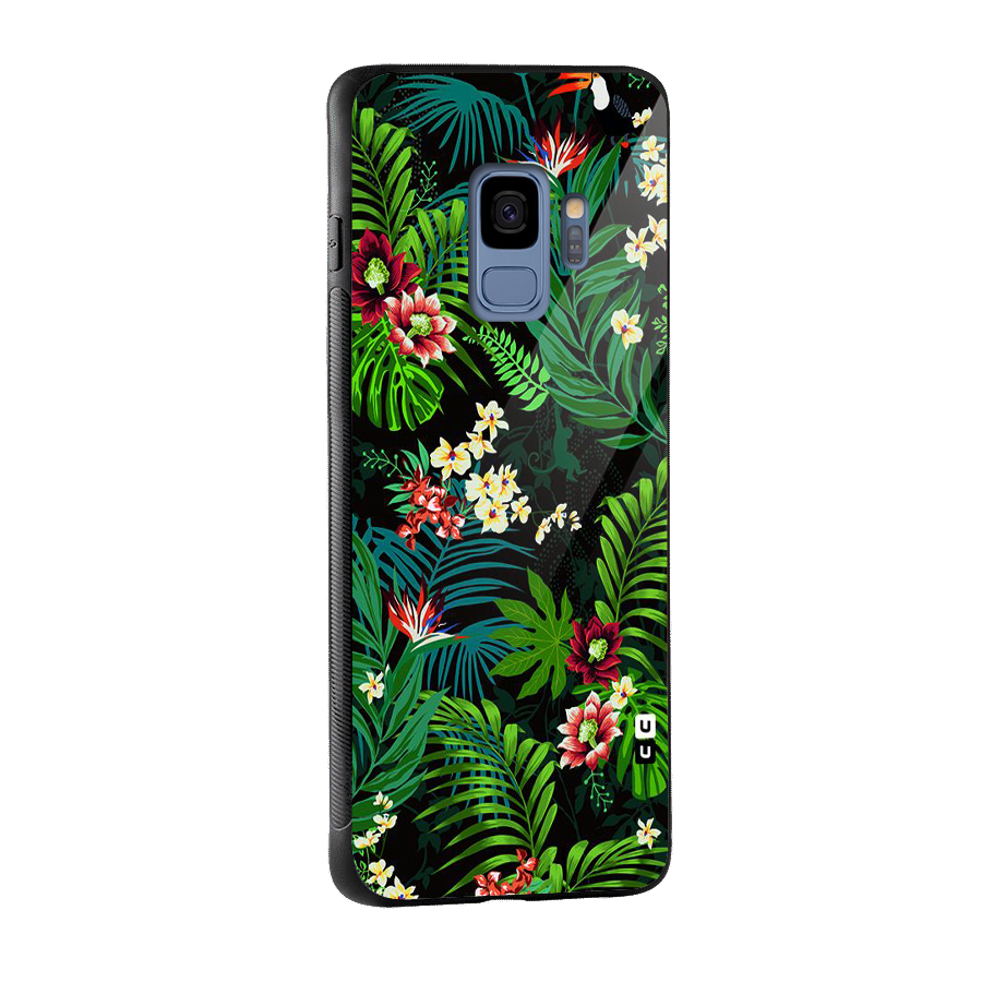 Green Leaf Design Glass Back Case for Galaxy S9