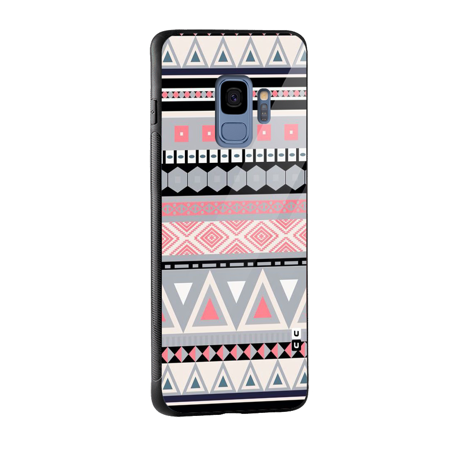 Grey Pink Pattern Glass Back Case for Galaxy S9