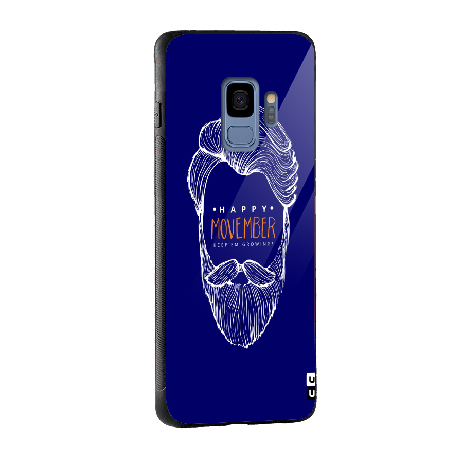 Happy Movember Blue Glass Back Case for Galaxy S9