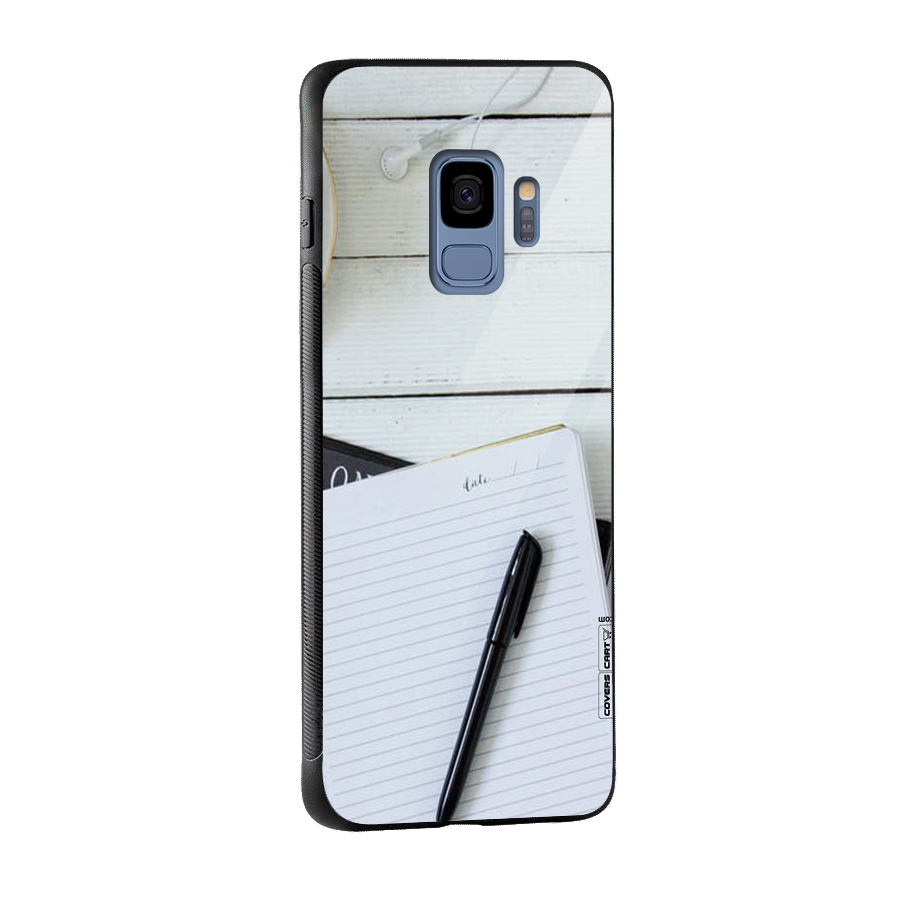 Headphones Notes Glass Back Case for Galaxy S9